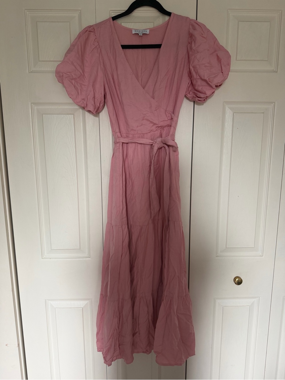 Madison the Lavel pink Puff-Sleeve Wrap Maxi Dress